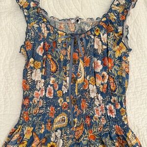 Floral Blue Sleeveless Midi Dress